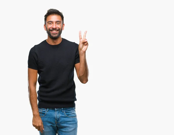 Volwassen Spaanse Man Geïsoleerde Achtergrond Glimlachend Met Blij Gezicht Winking — Stockfoto