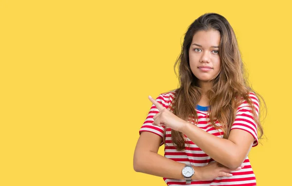 Junge Schöne Brünette Frau Trägt Gestreiftes Shirt Über Isoliertem Hintergrund — Stockfoto