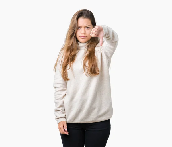 Young Beautiful Brunette Woman Wearing Turtleneck Sweater Isolated Background Looking — Stock Photo, Image