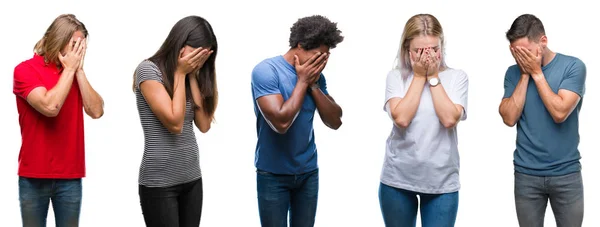 Composición Del Grupo Personas Afroamericanas Hispanas Caucásicas Sobre Fondo Blanco — Foto de Stock