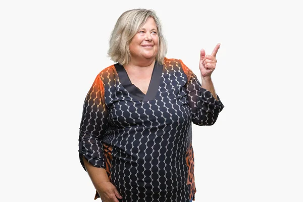 Senior Size Caucasian Woman Isolated Background Big Smile Face Pointing — Stock Photo, Image