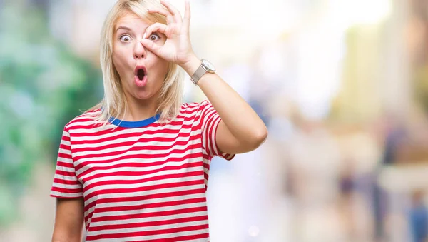 Young Beautiful Blonde Woman Isolated Background Doing Gesture Shocked Surprised — Stock Photo, Image