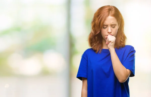 Young Beautiful Woman Isolated Background Feeling Unwell Coughing Symptom Cold — Stock Photo, Image