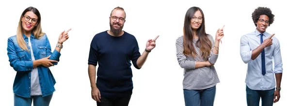 Collage Grupo Jóvenes Empresarios Sobre Fondo Aislado Con Una Gran — Foto de Stock