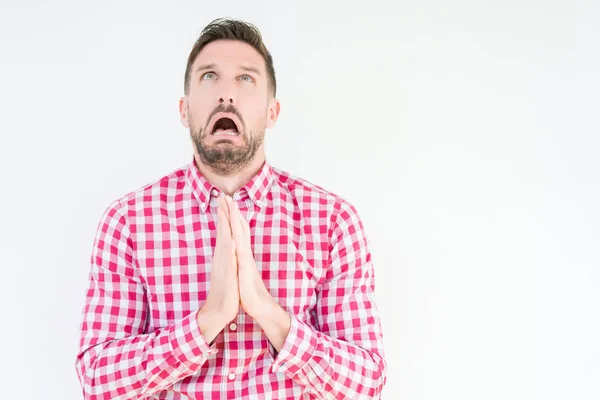 Young Handsome Man Wearing Shirt Isolated Background Begging Praying Hands — Stock Photo, Image