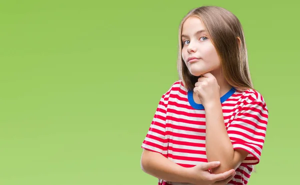 Giovane Bella Ragazza Sfondo Isolato Con Mano Sul Mento Pensando — Foto Stock