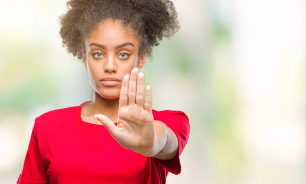 Fiatal Afro Amerikai Felett Stop Elszigetelt Háttérben Énekelni Tenyerét Kezét — Stock Fotó