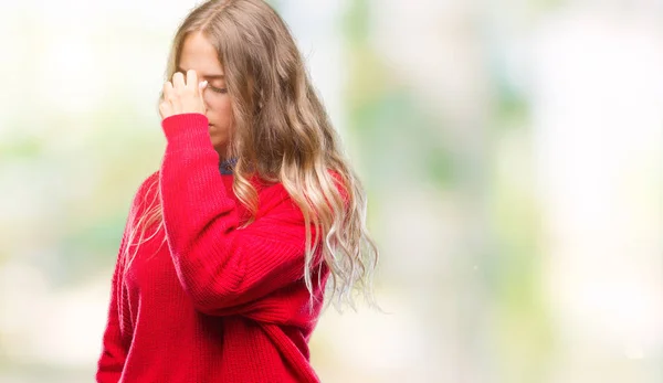 Beautiful Young Blonde Woman Wearing Winter Sweater Isolated Background Tired — Stock Photo, Image