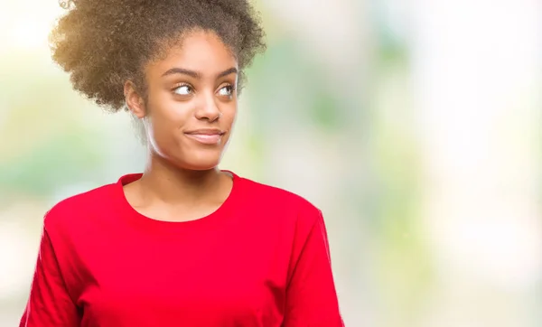 Jonge Afro Amerikaanse Vrouw Geïsoleerde Achtergrond Glimlachend Uitziende Kant Staren — Stockfoto