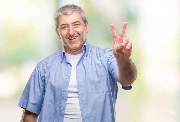 Hombre Mayor Guapo Sobre Fondo Aislado Sonriendo Con Cara Feliz —  Fotos de Stock