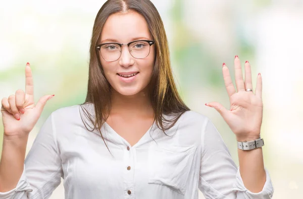 Bril Jonge Kaukasische Mooie Zakenvrouw Geïsoleerd Achtergrond Weergegeven Met Vingers — Stockfoto