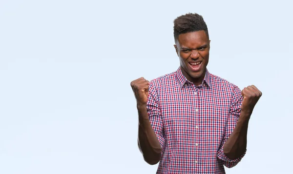 Молодий Афроамериканець Людиною Над Ізольованих Фону Дуже Щасливий Схвильований Робить — стокове фото