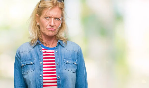 Middle Age Blonde Woman Isolated Background Skeptic Nervous Frowning Upset — Stock Photo, Image