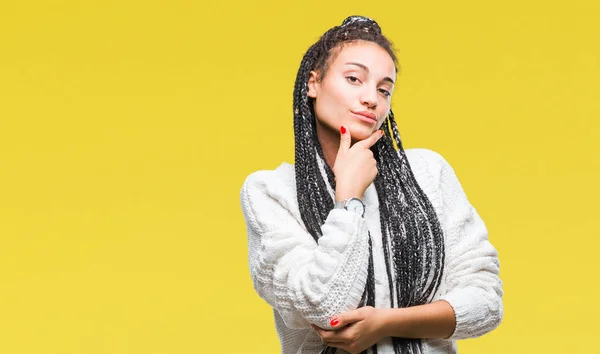 Jovem Trançado Cabelo Afro Americano Menina Vestindo Suéter Sobre Fundo — Fotografia de Stock