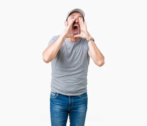 Guapo Mediana Edad Hoary Hombre Mayor Con Gorra Deportiva Sobre — Foto de Stock