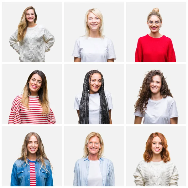 Collage Gruppen Unga Och Seniora Kvinnor Över Isolerade Bakgrund Med — Stockfoto
