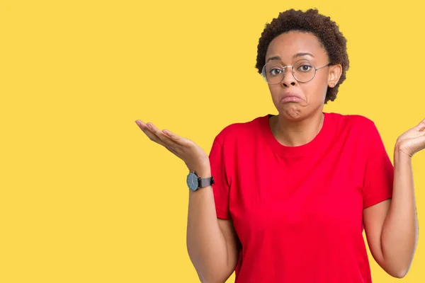 Beautiful Young African American Woman Wearing Glasses Isolated Background Clueless — Stock Photo, Image