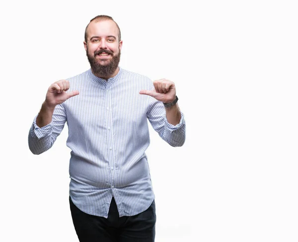 Jovem Caucasiano Hipster Homem Sobre Fundo Isolado Olhando Confiante Com — Fotografia de Stock