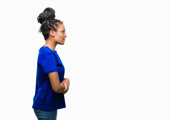 Jovem Trançado Cabelo Afro Americano Menina Vestindo Óculos Sobre Fundo — Fotografia de Stock