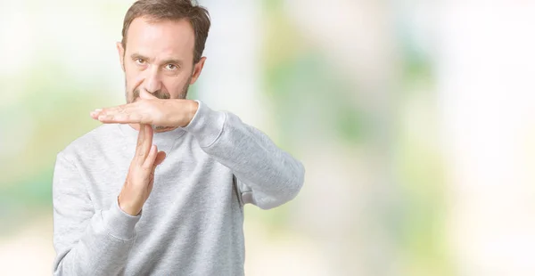 Knappe Middenleeftijd Senior Man Dragen Een Trui Geïsoleerde Achtergrond Doen — Stockfoto