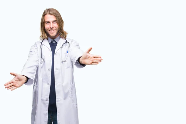 Young Handsome Doctor Man Long Hair Isolated Background Looking Camera — Stock Photo, Image