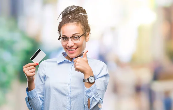 Young African American Girl Holding Credit Card Isolated Background Happy — Stock Photo, Image