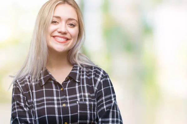 Jonge Blonde Vrouw Geïsoleerde Achtergrond Blij Gezicht Lachend Met Gekruiste — Stockfoto