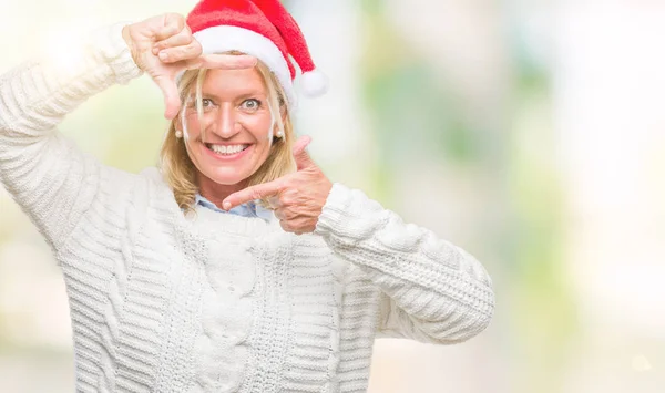 Mujer Rubia Mediana Edad Con Sombrero Navidad Sobre Fondo Aislado —  Fotos de Stock