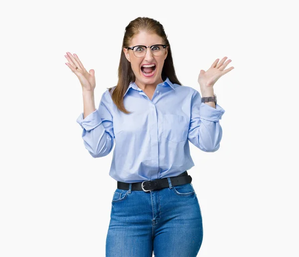 Hermosa Mujer Mediana Edad Madura Negocios Con Gafas Sobre Fondo — Foto de Stock