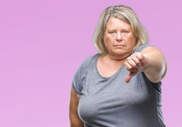 Senior Size Caucasian Woman Isolated Background Looking Unhappy Angry Showing — Stock Photo, Image