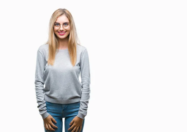 Giovane Bella Donna Bionda Che Indossa Occhiali Sfondo Isolato Con — Foto Stock