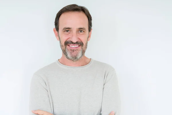 Homem Sênior Elegante Sobre Fundo Isolado Rosto Feliz Sorrindo Com — Fotografia de Stock