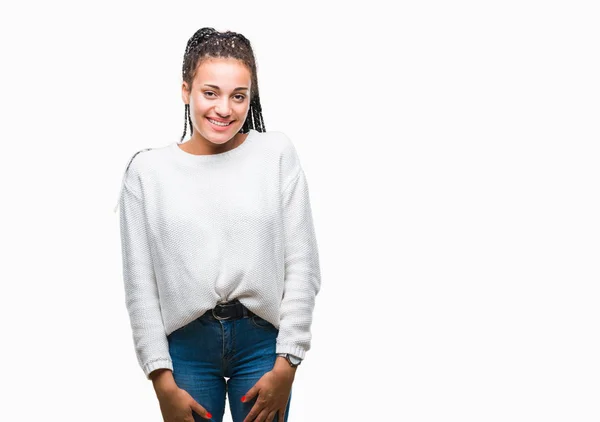 Ung Flätad Hår Afroamerikanska Flicka Klädd Vinter Tröja Över Isolerade — Stockfoto