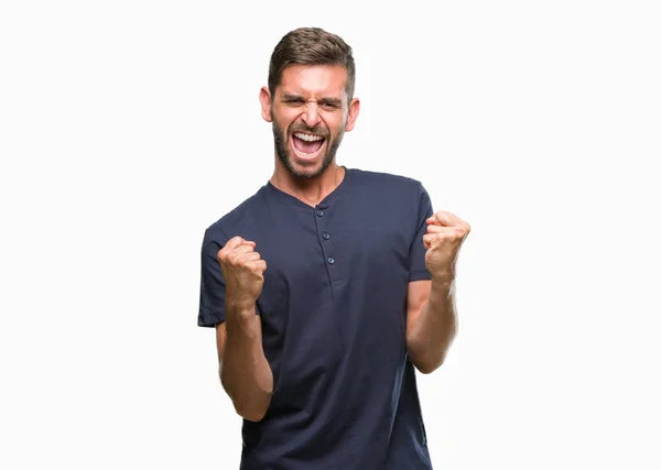 Joven Hombre Guapo Sobre Fondo Aislado Muy Feliz Emocionado Haciendo — Foto de Stock