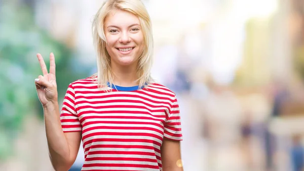 Young Beautiful Blonde Woman Isolated Background Showing Pointing Fingers Number — Stock Photo, Image