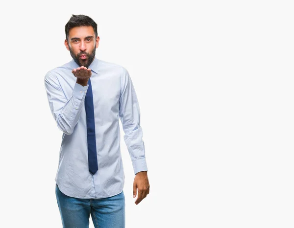 Adult Hispanic Business Man Isolated Background Looking Camera Blowing Kiss — Stock Photo, Image