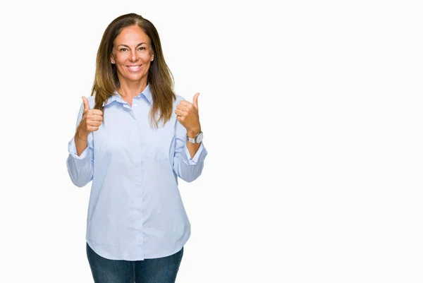 Mooie Middenleeftijd Volwassen Zakenvrouw Geïsoleerde Achtergrond Succes Teken Doen Positief — Stockfoto