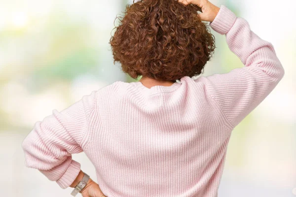 Bella Donna Anziana Mezza Età Che Indossa Maglione Rosa Occhiali — Foto Stock