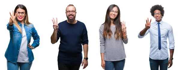 Collage Van Groep Van Jonge Zakenlui Geïsoleerde Achtergrond Weergeven Met — Stockfoto