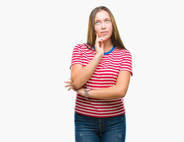 Giovane Donna Caucasica Bella Sfondo Isolato Con Mano Sul Mento — Foto Stock