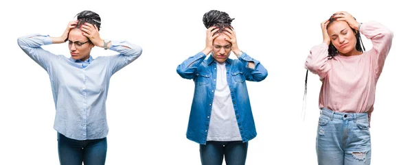 Colagem Cabelo Trançado Linda Mulher Afro Americana Sobre Fundo Isolado — Fotografia de Stock