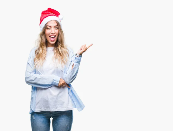 Schöne Junge Blonde Frau Mit Weihnachtsmütze Vor Isoliertem Hintergrund Mit — Stockfoto