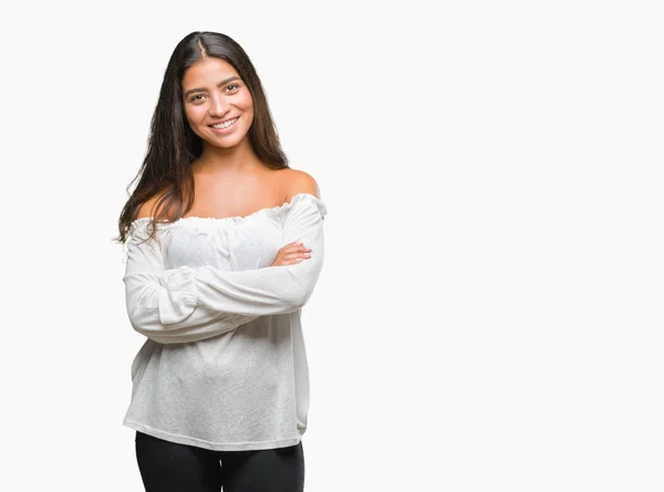 Jovem Bela Mulher Árabe Sobre Fundo Isolado Rosto Feliz Sorrindo — Fotografia de Stock