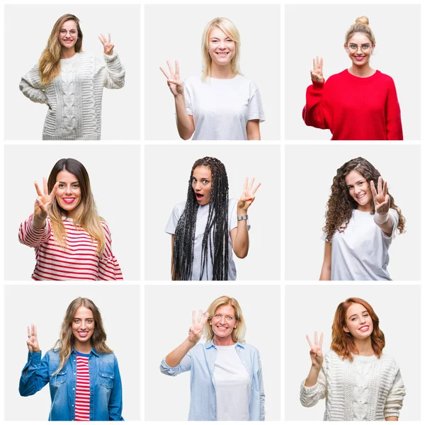 Collage Groupe Femmes Jeunes Âgées Sur Fond Isolé Montrant Pointant — Photo