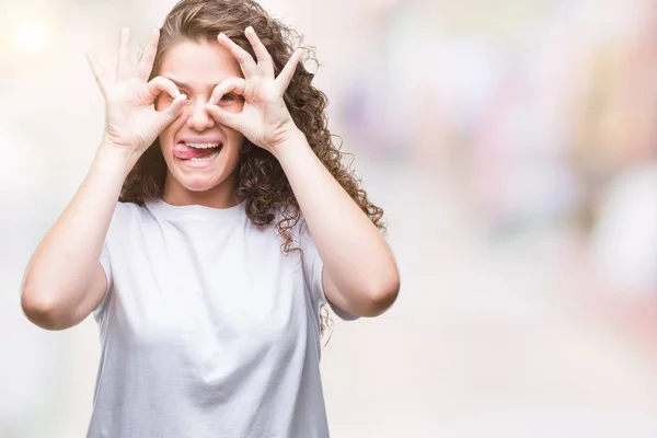 Schöne Brünette Lockige Haare Junges Mädchen Das Lässiges Shirt Über — Stockfoto