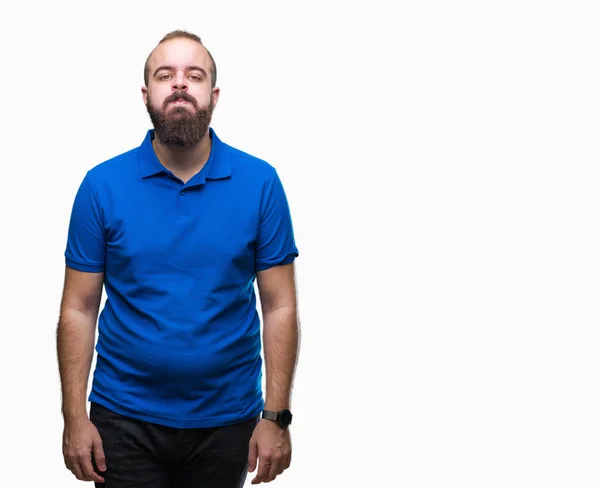Junger Kaukasischer Hipster Mann Mit Blauem Hemd Vor Isoliertem Hintergrund — Stockfoto