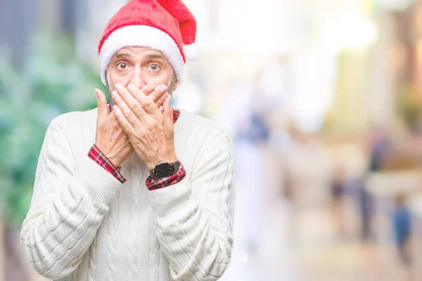 Homem Idoso Hoary Meia Idade Vestindo Chapéu Natal Sobre Fundo — Fotografia de Stock