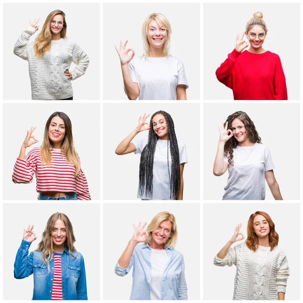 Collage Groupe Jeunes Femmes Femmes Âgées Sur Fond Isolé Souriant — Photo