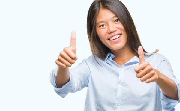 Jonge Aziatische Zakenvrouw Geïsoleerde Achtergrond Goed Keuren Duimen Doen Positief — Stockfoto