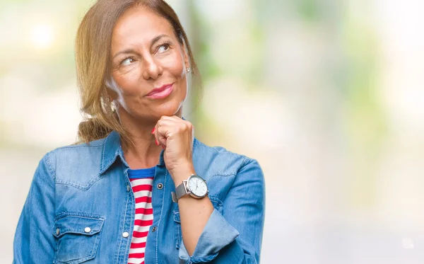 Middle Age Senior Hispanic Woman Isolated Background Hand Chin Thinking — Stock Photo, Image